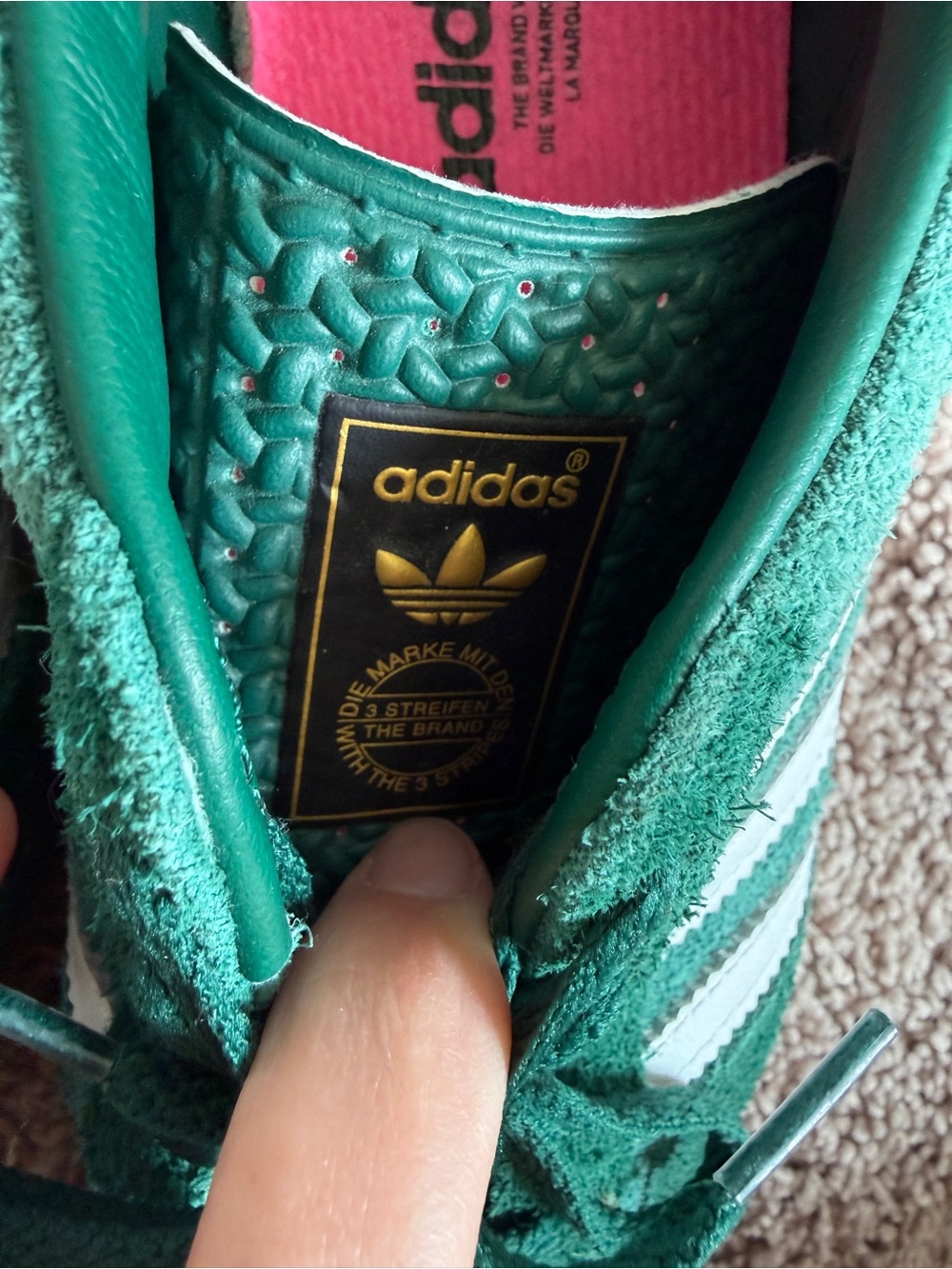 adidas Gazelle Green White Pink Suede Sneakers - Picture 8 of 15
